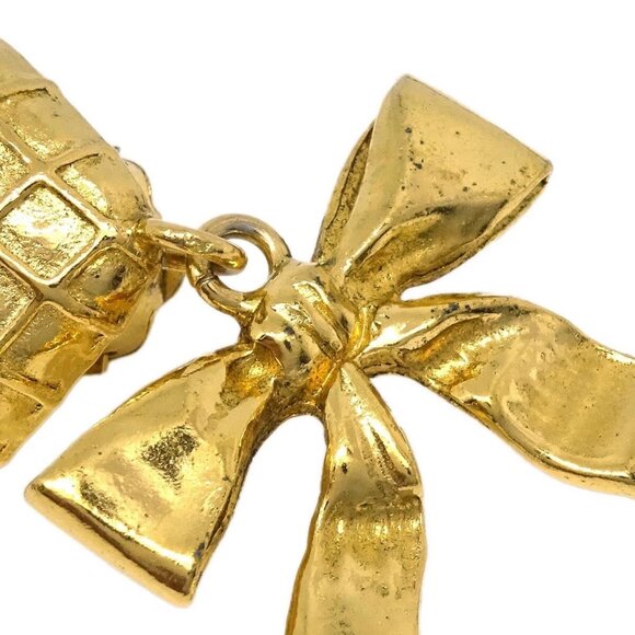 Chanel Gold Bow Rhombus Earrings Clip-On 194982 - Picture 3 of 4